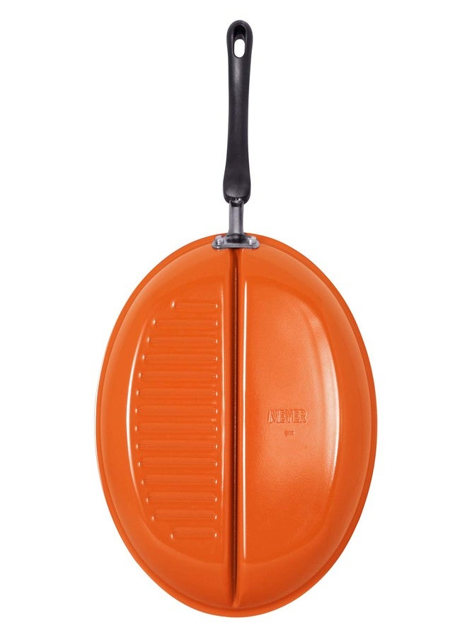 Meyer Aluminium Non-Stick 30cm Divided Twin/Breakfast/Multi-Snack Pan (Orange) - Image 3